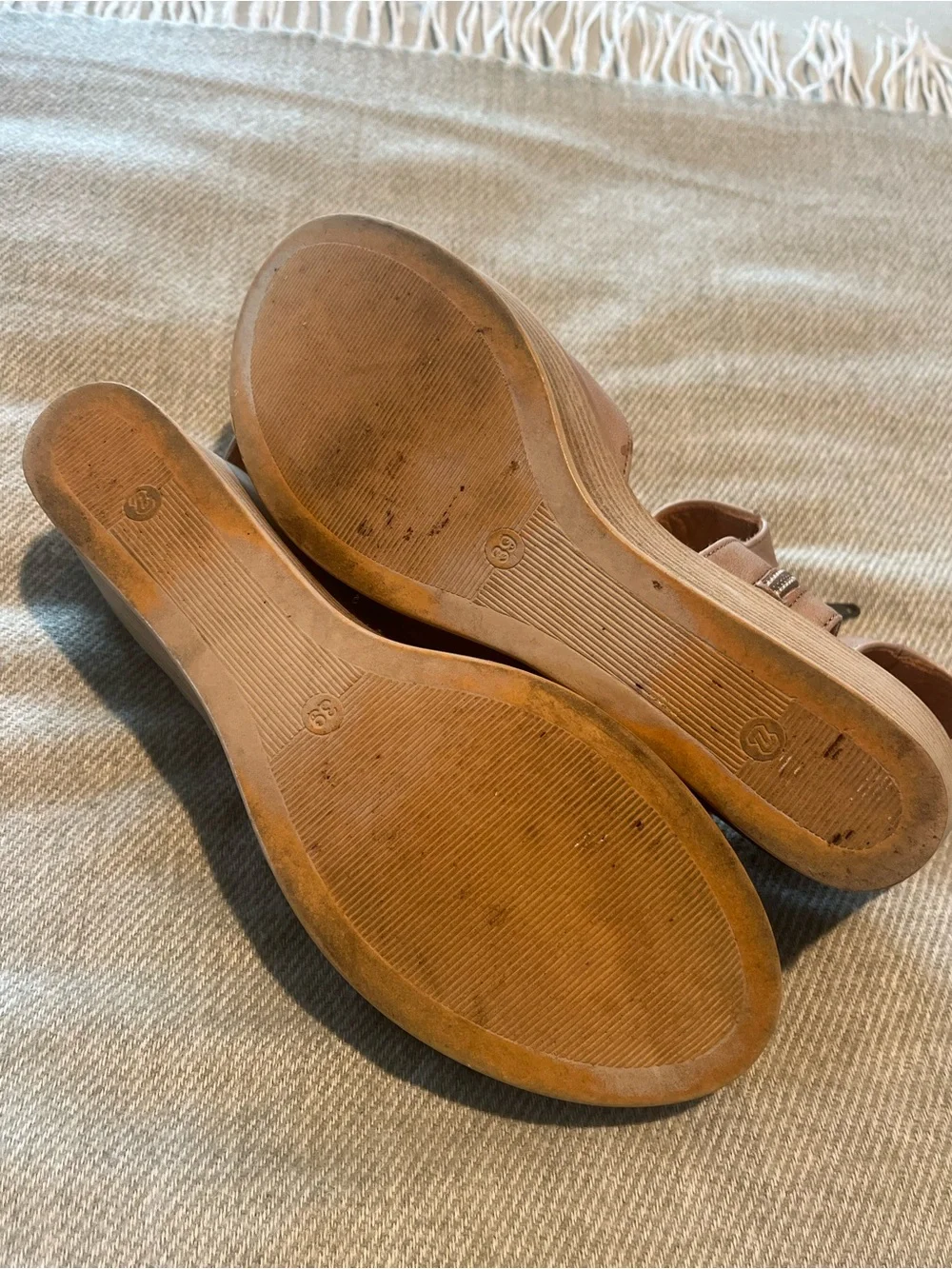 Comfort Step Tan Platform Sandals with Ankle Zip